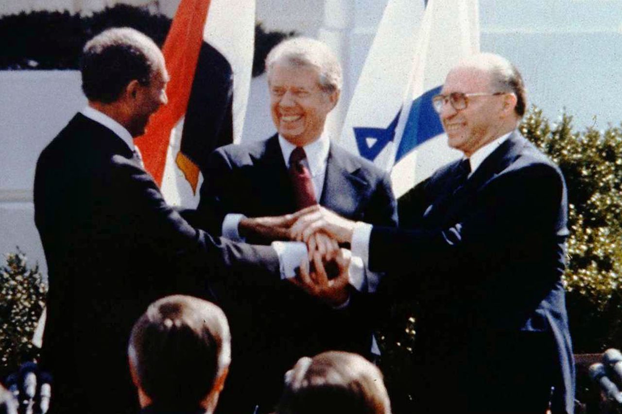 Jimmy Carter, the Egyptians and Israelis and the Egyptians had to get peace with Israel to stop all wars with Israel and we got them to do so because they were in economic troubles and we offered them money 