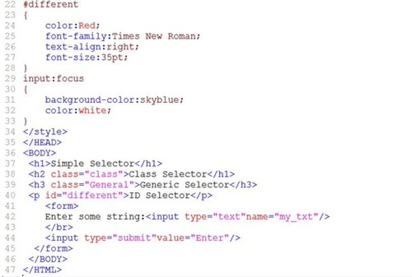 <p>Styles multiple elements with the same class.</p>