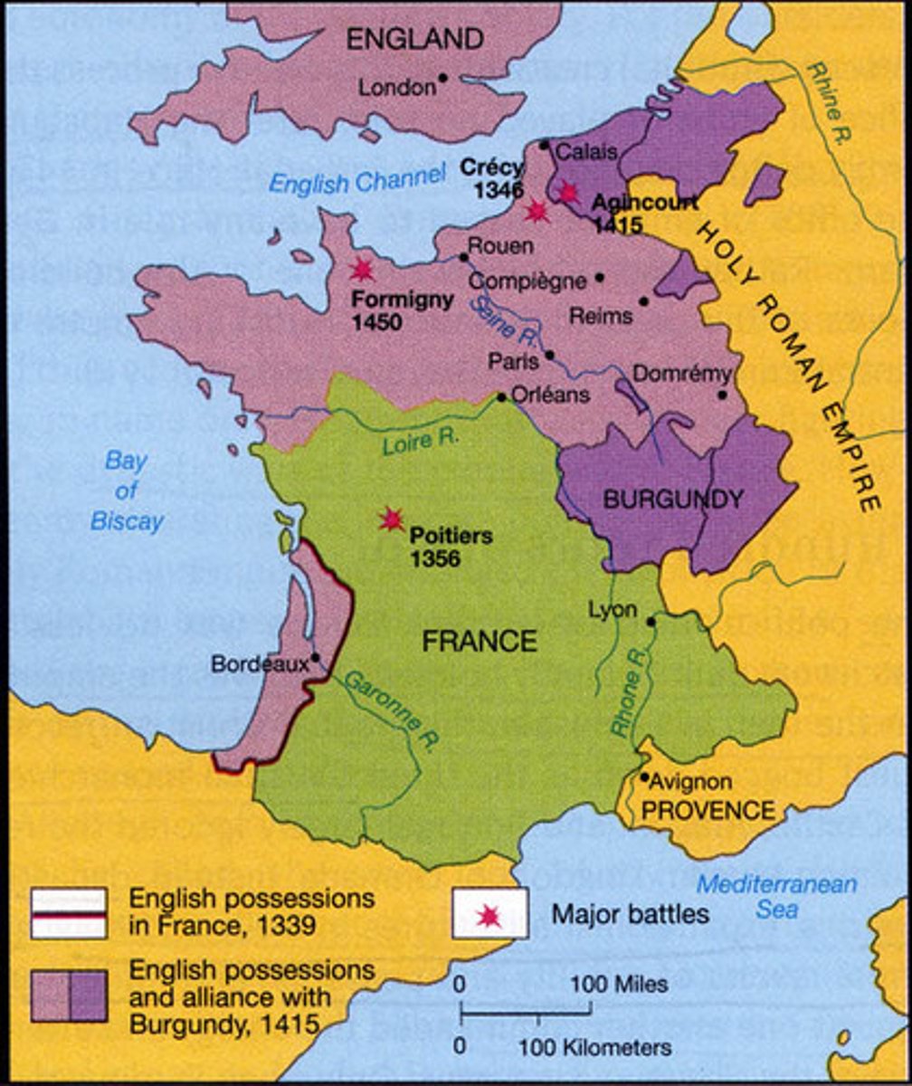 <p>Series of campaigns over control of the throne of France, involving English and French royal families and French noble families. Led to the centralization of France under the Bourbon monarchs and united France under its own leadership.</p>