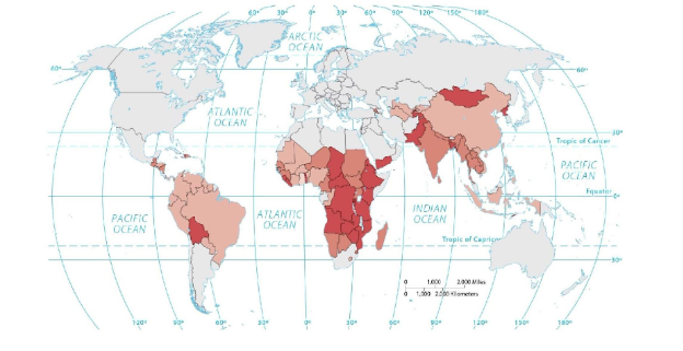 <p><span>If darker shades represent higher values, this is most likely a map of:</span></p><p><span>a. per capita fish consumption.</span></p><p><span>b. percent of income spent on food.</span></p><p><span>c. change in number undernourished.</span></p><p><span>d. dietary energy consumption</span></p><p><span>e. percent undernourished.</span></p>