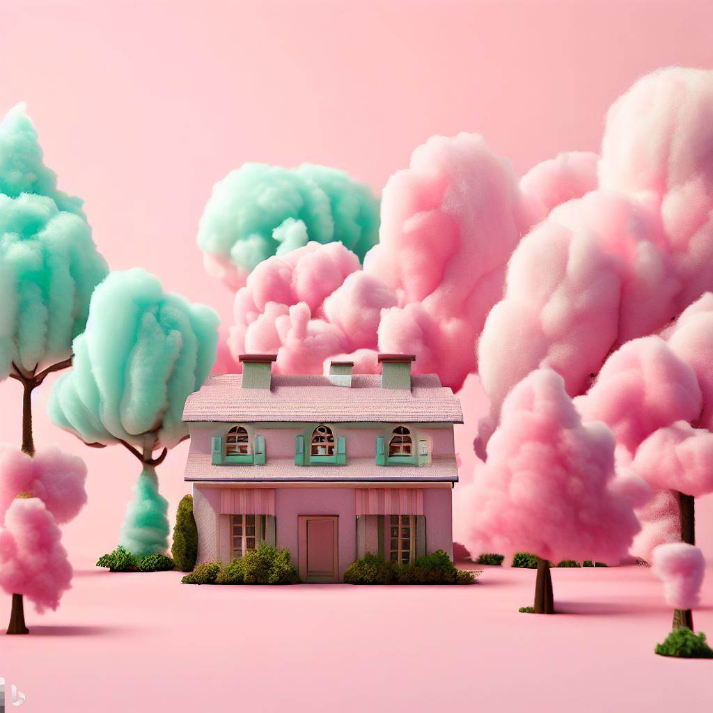 <p>私の庭の木はすべて綿あめでできています。</p><p>_____ the trees in my yard are made of cotton candy.</p>