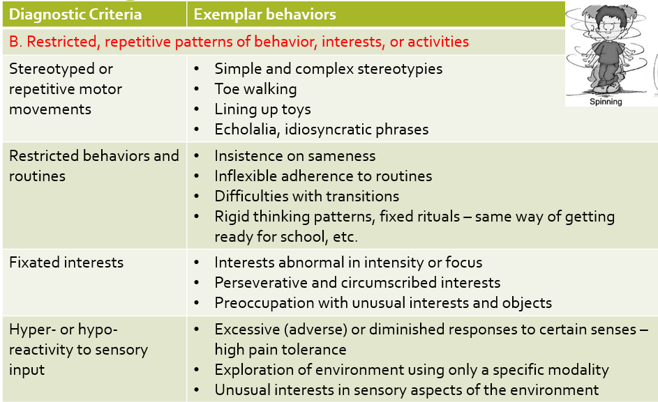 <p><span>Restricted, repetitive patterns of behavior, interests, or activities</span></p>