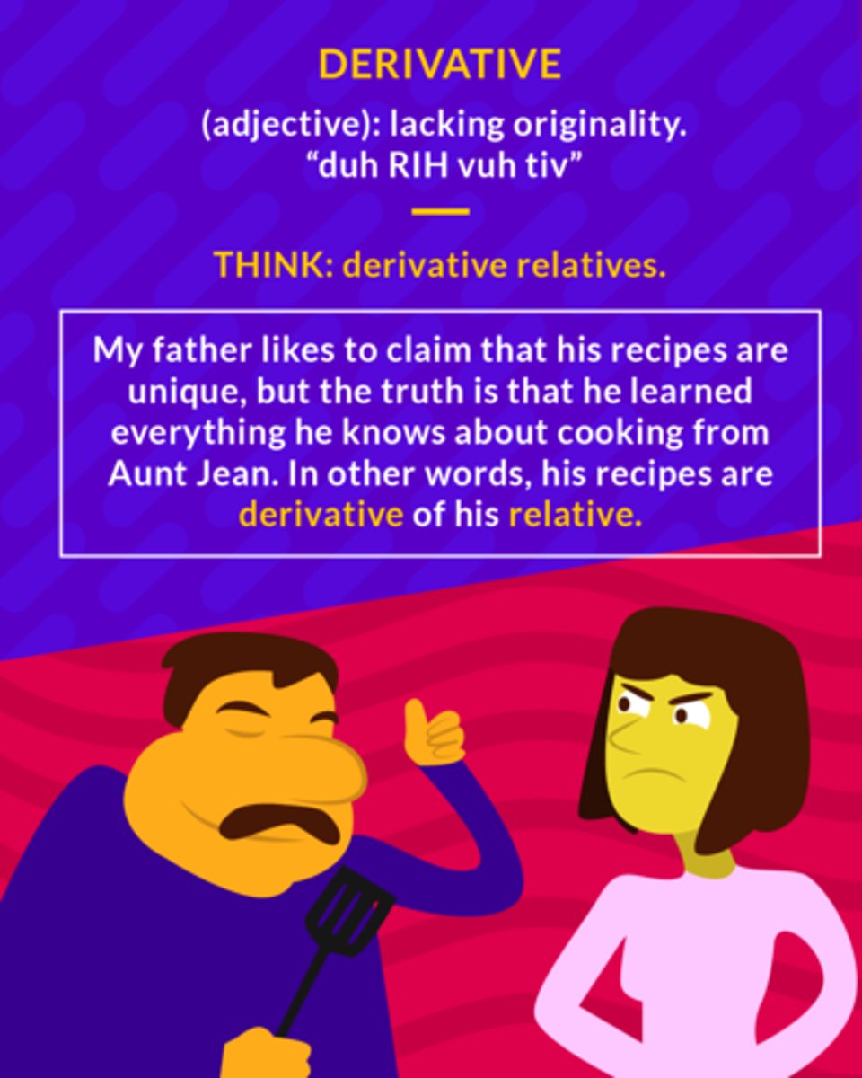 <p>unoriginal; taken from something already existing</p>