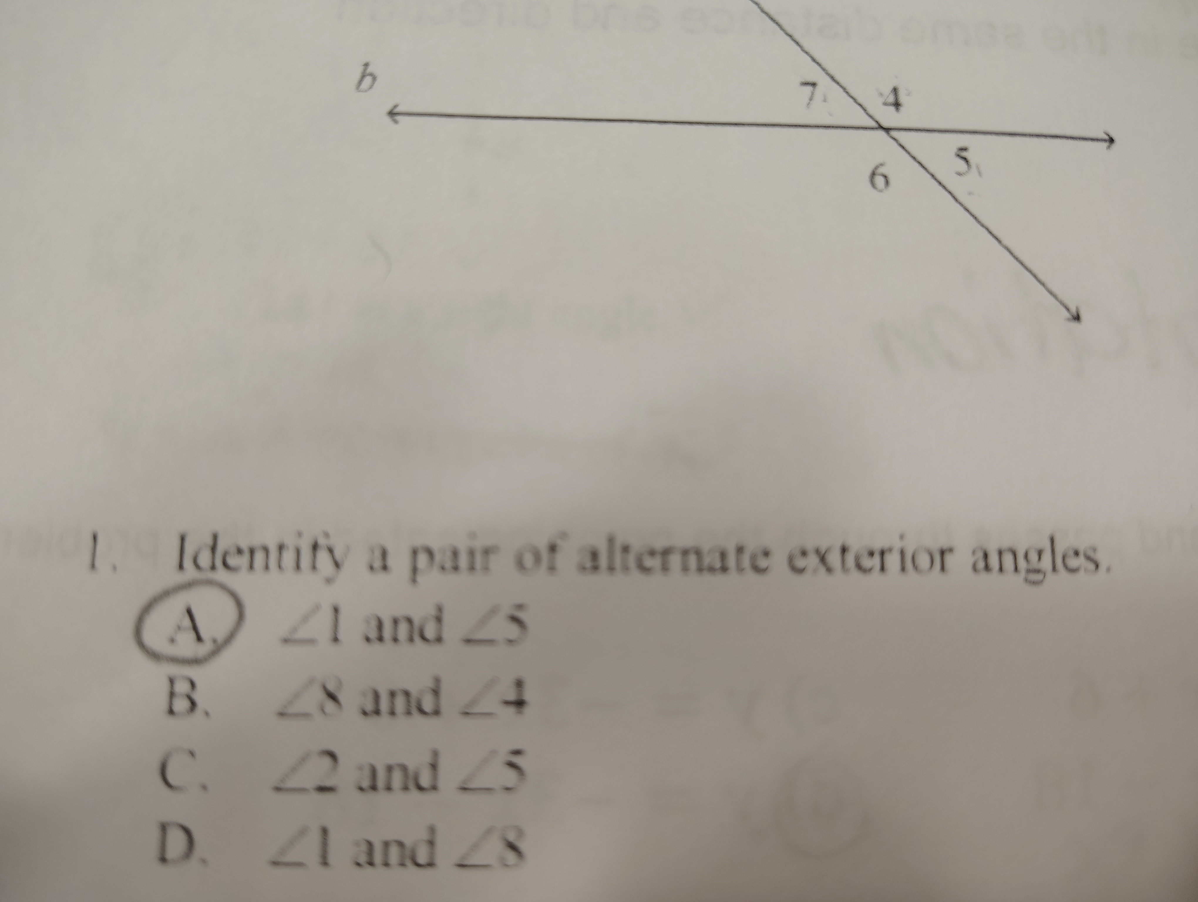 <p>A pair alternate exterior angles</p>