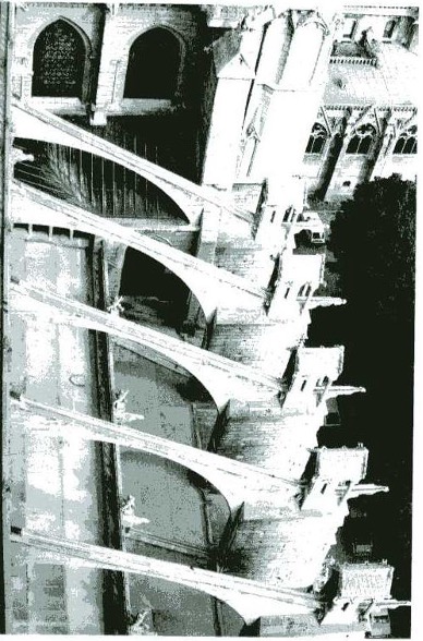 <p>A semidetached buttress connected by stone arms to the wall in is supporting </p>