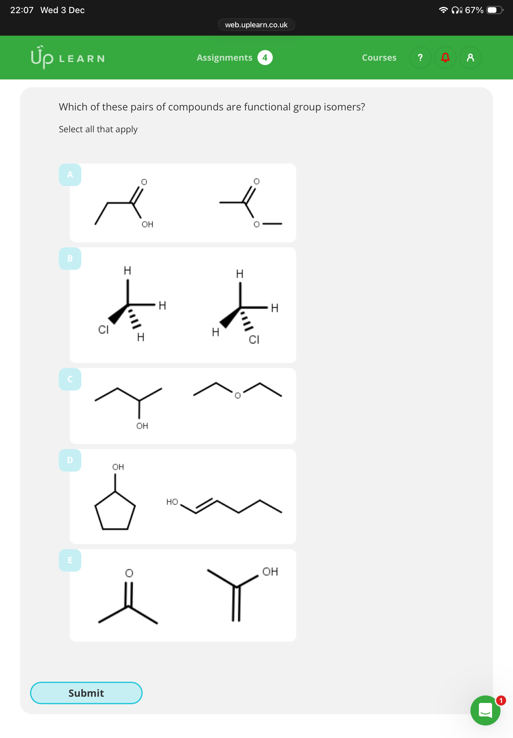 <p>1.What are functional groups isomers?</p><ol start="2"><li><p>Answer the question</p></li></ol><p></p>