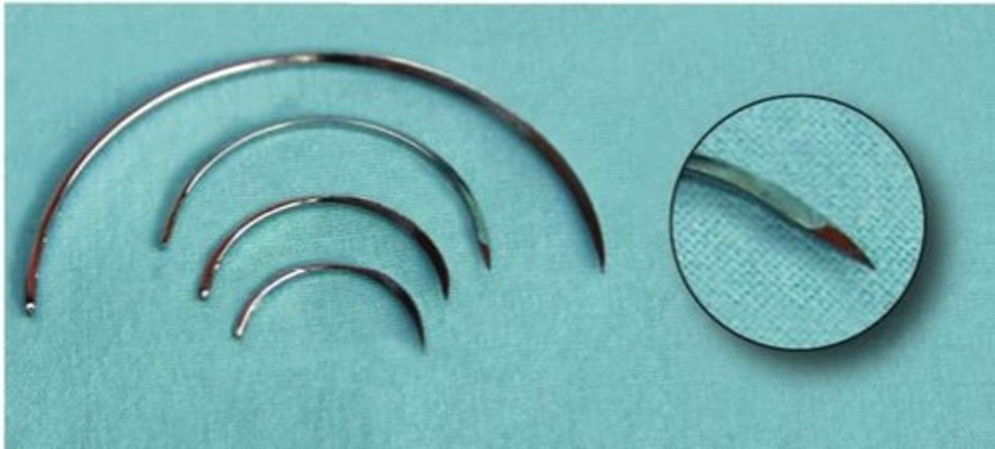 <p>-Often used during surgery to close skin and subcutaneous tissue</p><p>-Needle point is triangular with a cutting edge</p>