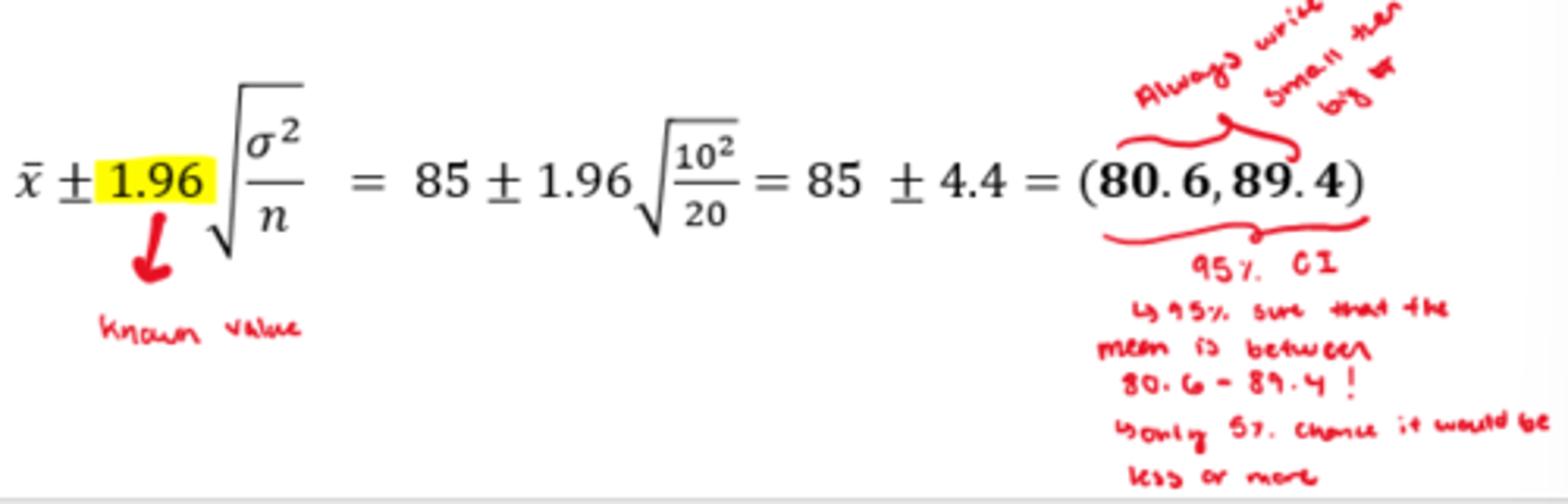 <p>For a random sample of 20 patients the mean heartbeats per minute is 85:</p><p>1. Assuming the population standard deviation σ=10, the 95% confidence interval for the population mean µ is?</p>