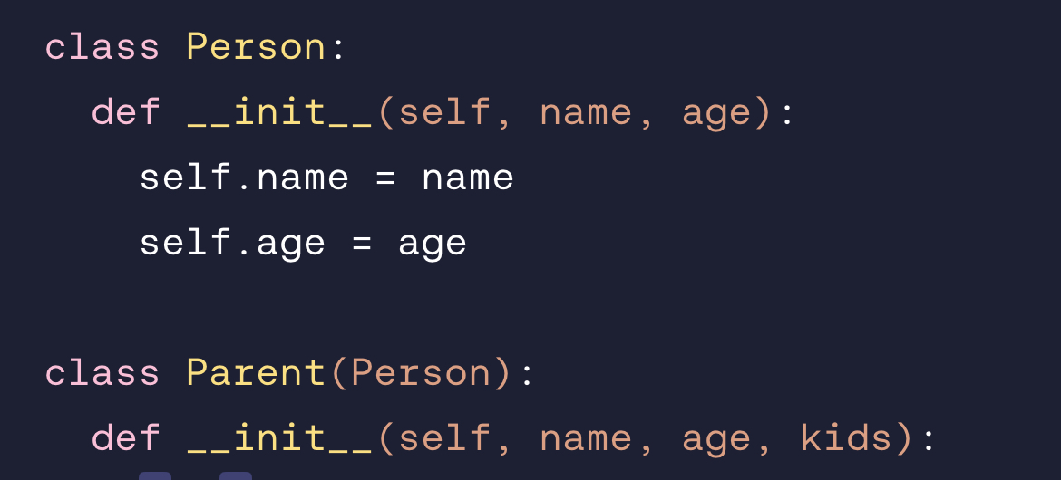 <p>Call  s⁠u⁠p⁠e⁠r⁠(⁠)⁠.⁠_⁠_⁠i⁠n⁠i⁠t⁠_⁠_⁠  with  n⁠a⁠m⁠e⁠  and  a⁠g⁠e⁠  so that instances of  P⁠a⁠r⁠e⁠n⁠t⁠  receive these properties.</p>