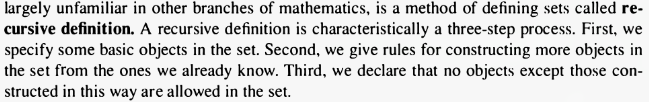 <p><span>A base or basic starting point. Then a way to construct and place more words in the set from words already in the set. Finally stating no other elements are in the set.</span></p>