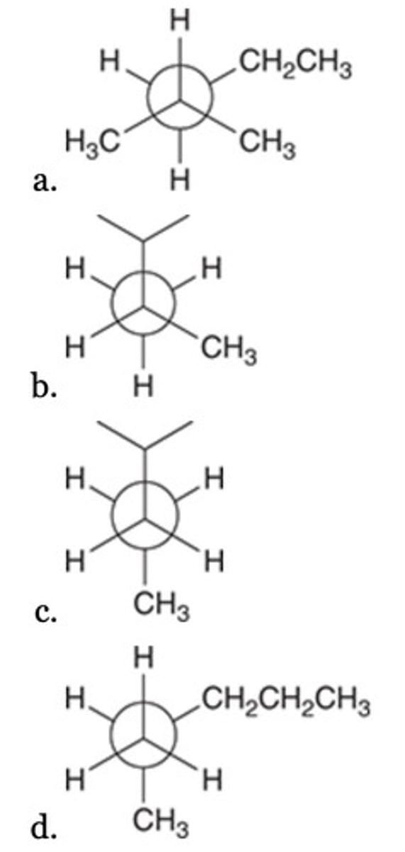 <p>All of the following are representations of 2-methylpentane, EXCEPT:</p>