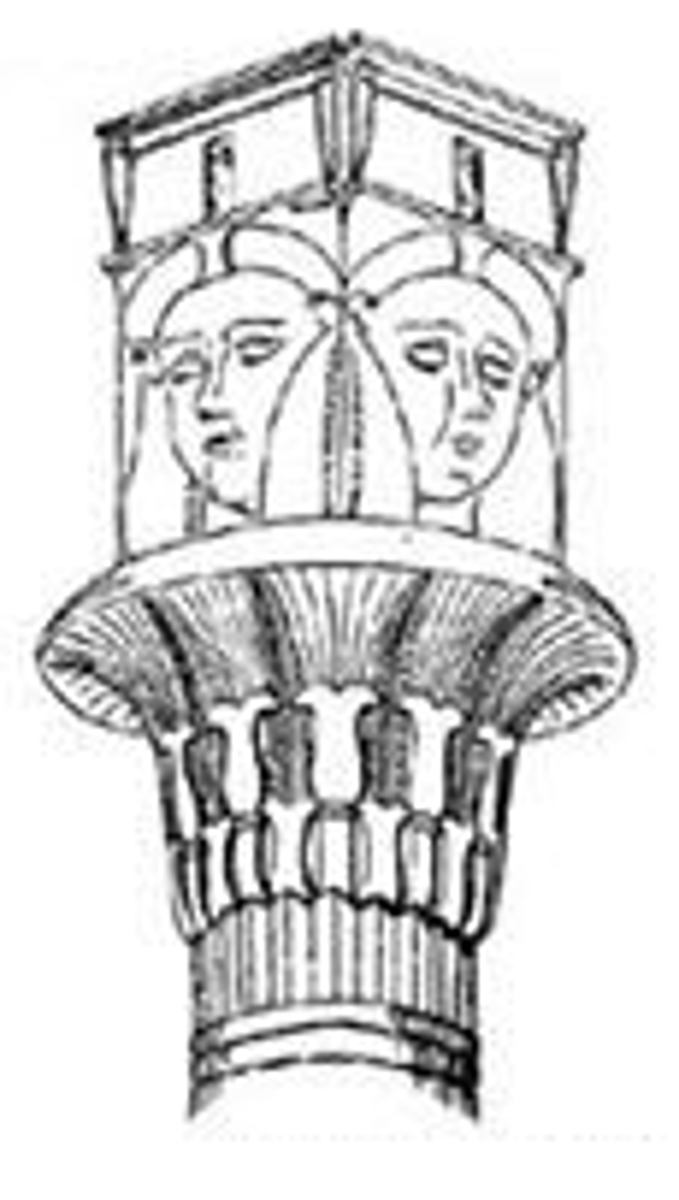 <p>What is this type of capital? 4 faced capital with heads of hathor</p>