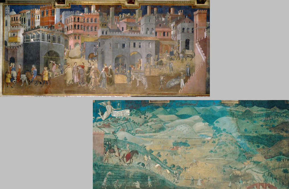 <ul><li><p>Shows people building, people are happy n peace</p></li><li><p>Located in the Hall of Peace, where politicians of Sienna make laws (reminds them to make good decisions)</p></li></ul><p></p>