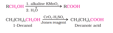 <ul><li><p>Easily oxidized to carboxylic acid by using <strong>KMnO4 </strong>in neutral, alkaline or acidic medium</p></li><li><p>Or<strong> K2Cr2O7 and CrO3 in acidic medium (Jones’ Reagent)</strong></p></li><li><p>Aldehydes can be oxidized by using a mild oxidizing agent like<strong> Tollen’s reagent</strong></p></li></ul>