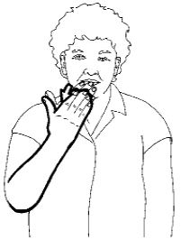 <p>With a flattened hand, touch your lips with your fingers and then move your hand away from your mouth</p>