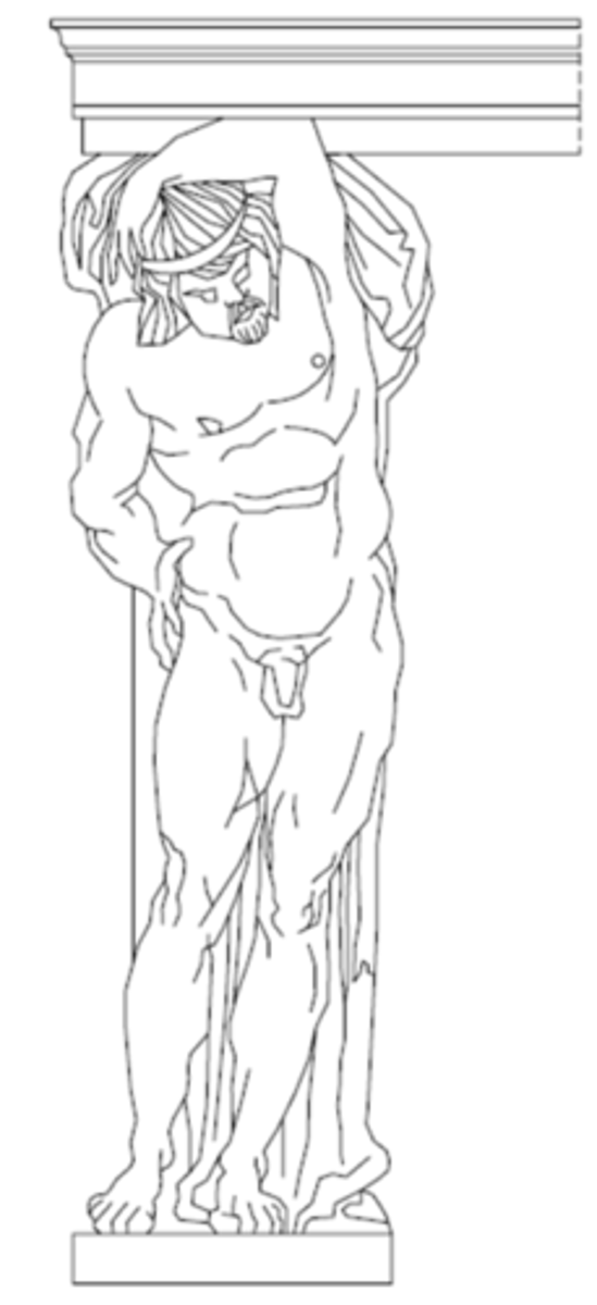 <p>A sculptured figure of a man used as a column.</p>