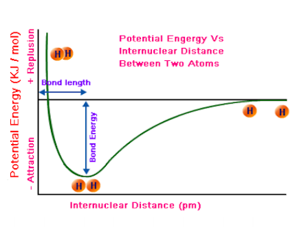 <p>Covalent bonds occur at the lowest energy state. This happens when the attraction between the nuclei is greatest for the shared electrons, but the repulsion’s between electrons and between the nuclei is the least. If the atoms are too close together, the nuclei will repel each other and if they are too far apart the attraction will not be enough to hold them together. Bond length is affected by both the size of the atoms core (atomic radius, measured in picometers)</p>