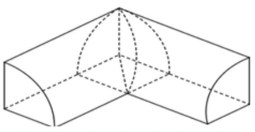 <p>Thể tích phần giao giữa 1/4 hai hình trụ vuông góc, cùng bán kính <span>R</span></p>