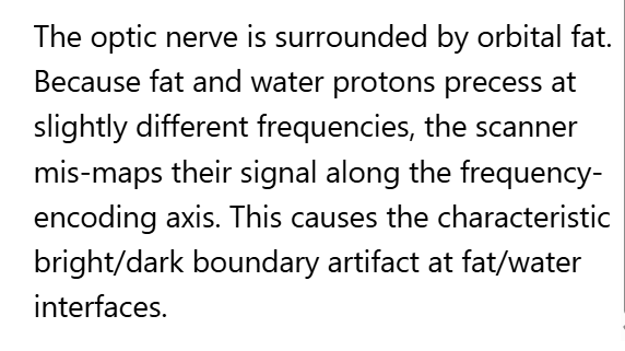 <p>D. Fat and water precess at different frequencies</p>