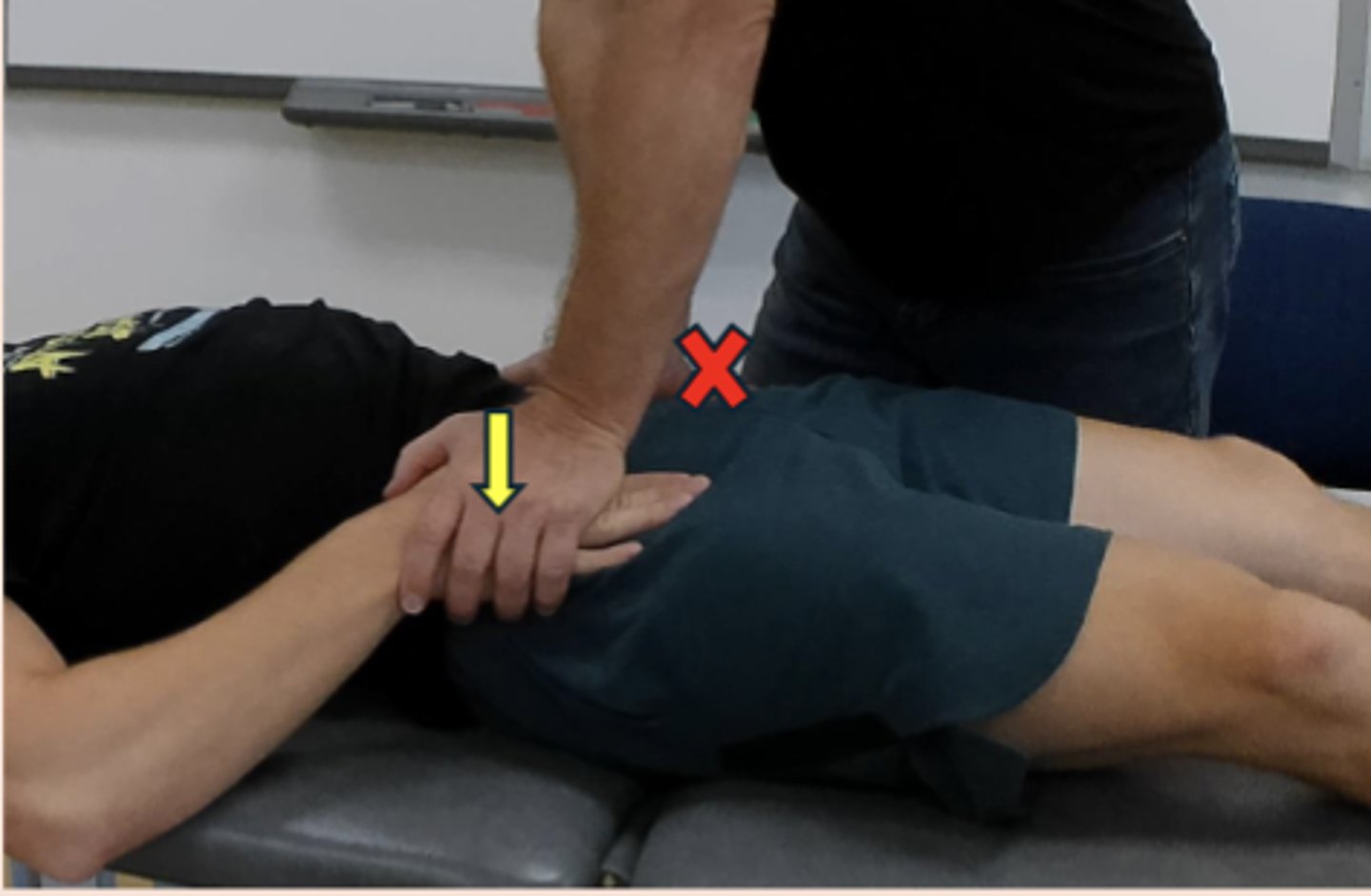 <p>- used to assess sacroiliac mobility</p><p>- with heel of one hand, stabilize the opposite ilium over the ASIS, use the other hand to slide the ilium posterior</p>