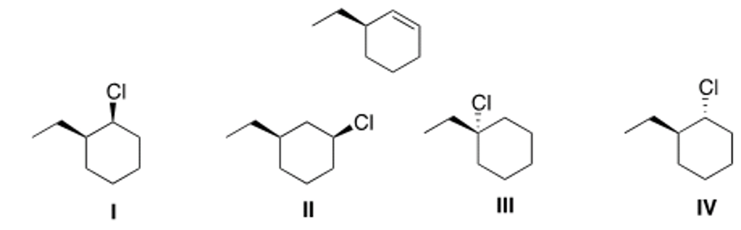 <p>Which of the following alkyl halides will afford the product below as the major product</p><p>in an E2 reaction?</p><p>A) I B) II C) III D) IV</p>