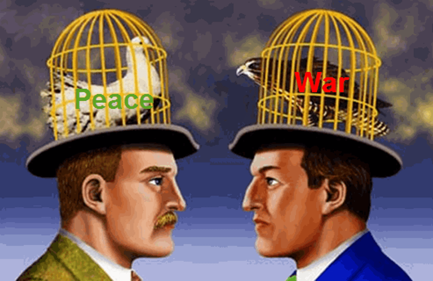 <p>Popularly, "hawks" are those who advocate an aggressive foreign policy based on strong military power. "Doves" try to resolve international conflicts without the threat of force because they felt war was immoral</p><p>Popularmente, los "halcones" son quienes abogan por una política exterior agresiva basada en un fuerte poder militar. Las "palomas" intentan resolver los conflictos internacionales sin la amenaza del uso de la fuerza porque consideran que la guerra es inmoral.</p>