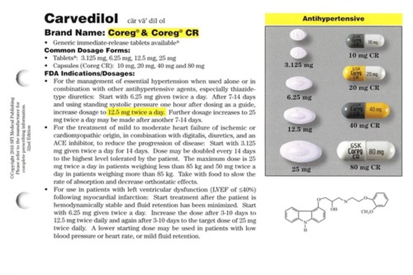 <p>Carvedilol</p><p>Beta Blocker </p><p>Heart failure, hypertension</p>