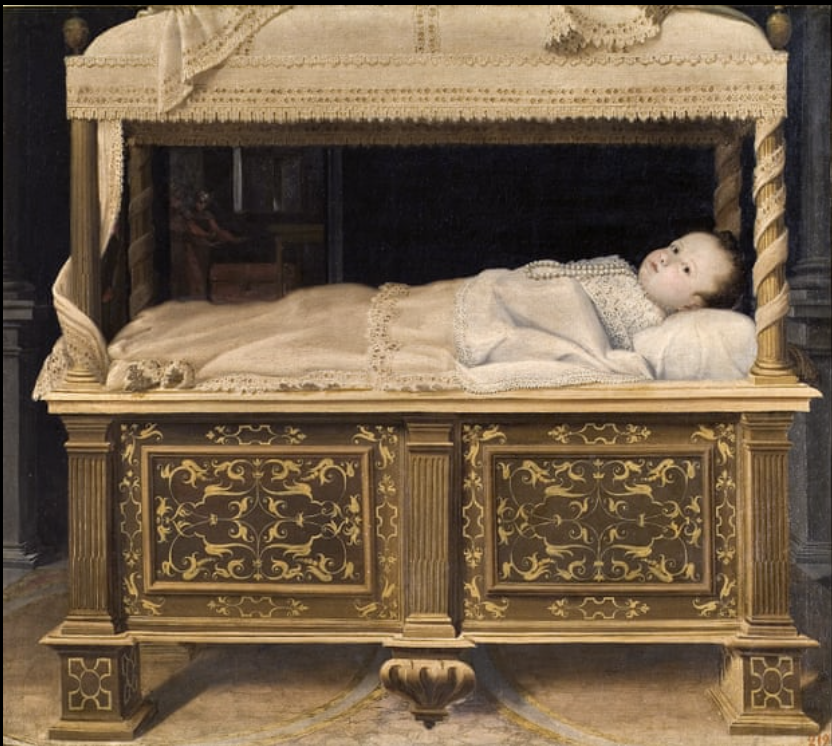 Portrait of a Newborn in a Cradle 