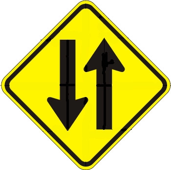 <p>a highway with two-way traffic is marked by which of these signs?</p>