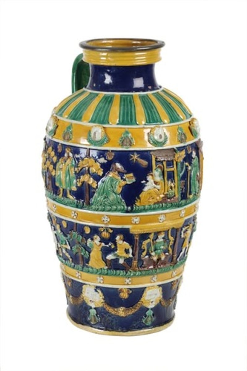 <p>A German lead-glazed stoneware popular in the 16th and 17th Century, with many vessels imitating metal jugs and tankards</p>