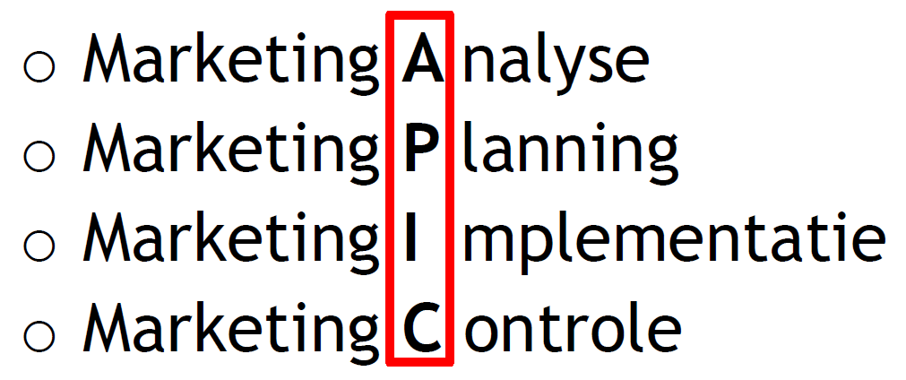<ol><li><p>Analyse</p></li><li><p>Planning</p></li><li><p>Implementatie</p></li><li><p>Controle</p></li></ol>