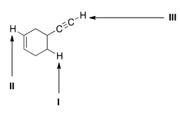 <p>Consider the following molecule with protons labeled, I III. Rank these protons in order of decreasing acidity, putting the most acidic first.</p>