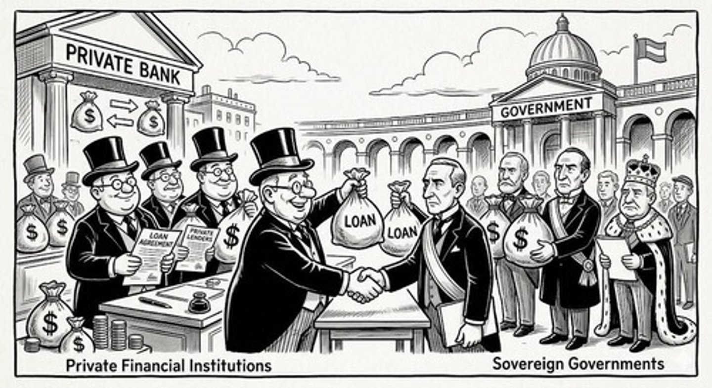<p>Loans from private financial institutions to sovereign governments.</p>
