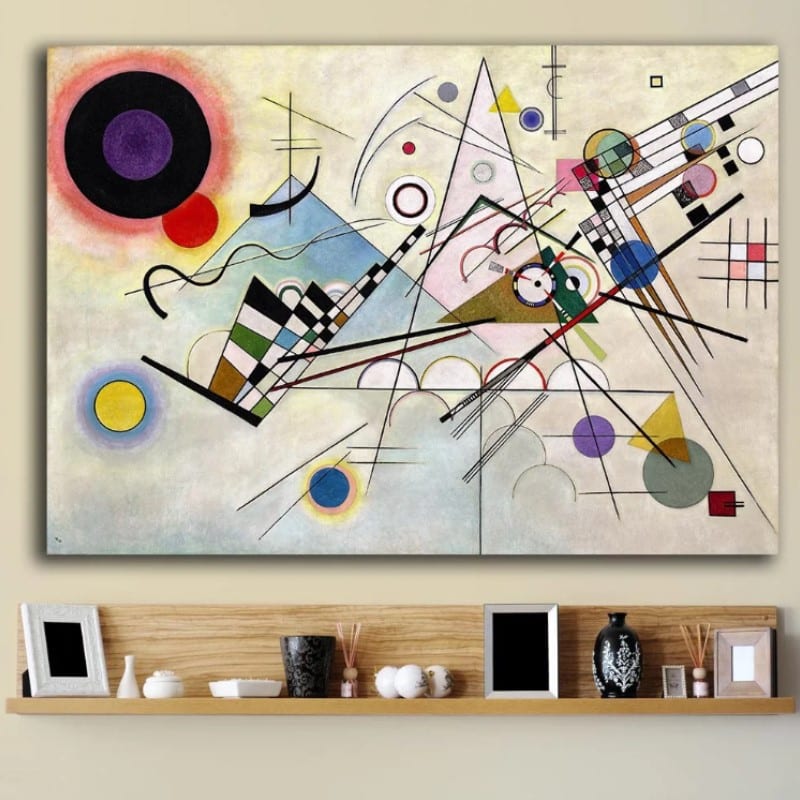 <p><span>This nonobjective painting by Wassily Kandinsky creates asymmetrical balance by balancing the visual weight of the large black circle on the left with _________________________.</span></p>