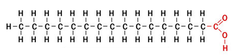 <p>long carbon chains with a carboxylic acid end; derived from the breakdown of fats</p>