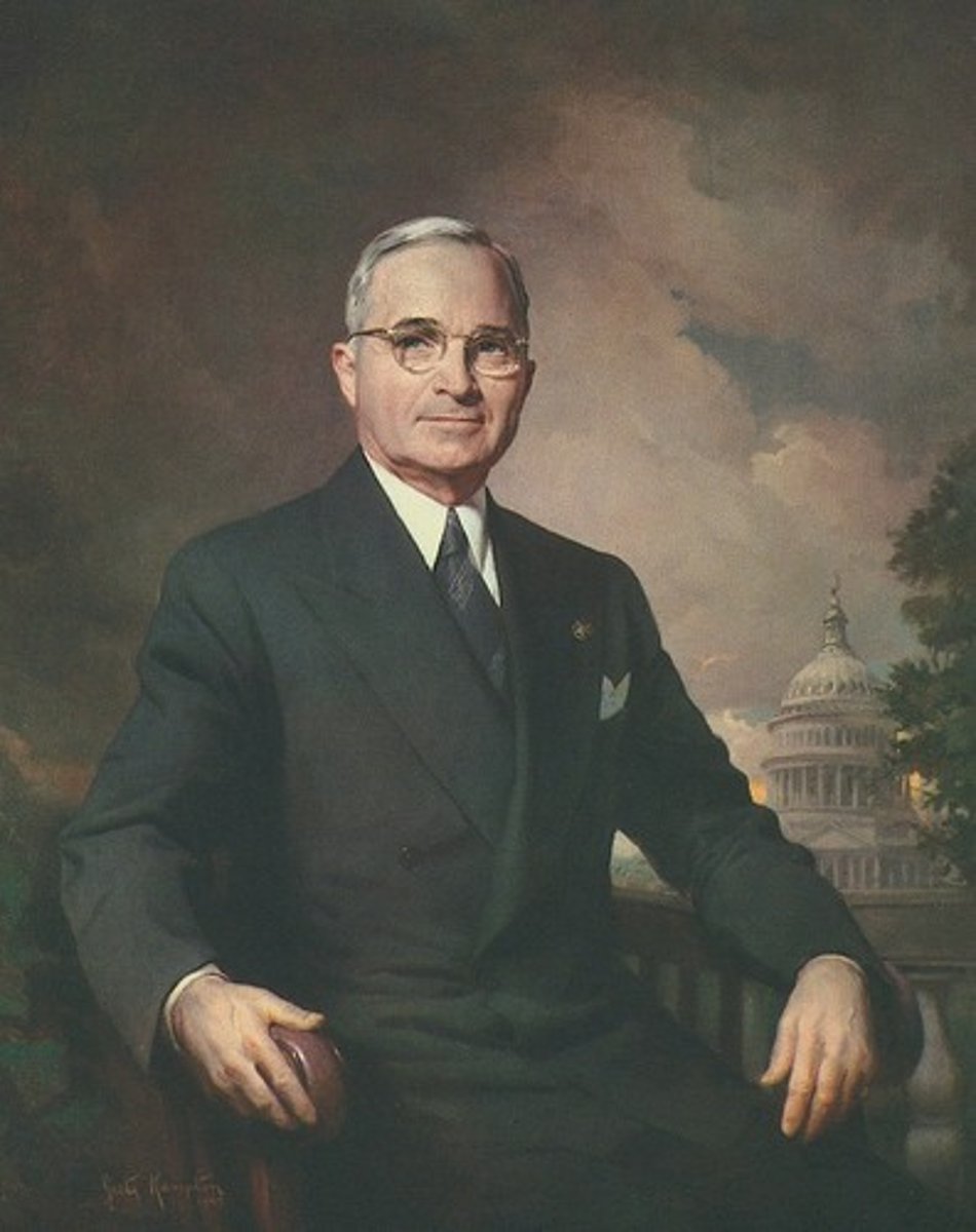 <p>(33) 1945-1953</p><p>He made the fateful decision to drop the atomic bomb on Japan. World War II ended days later. Truman also led the United States during the Korean War (1950-1953).</p>