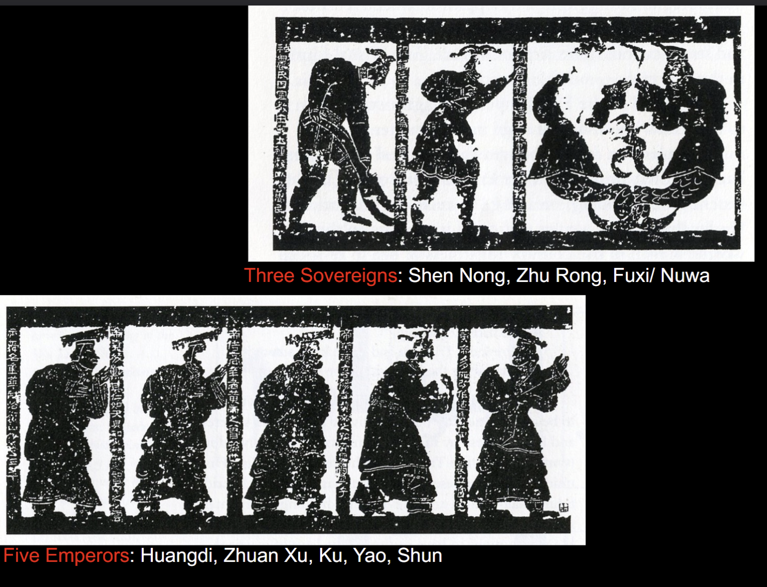 <p>Beginning of human history depicted in Wu Liang’s Shrine under Queen Mother of East</p>