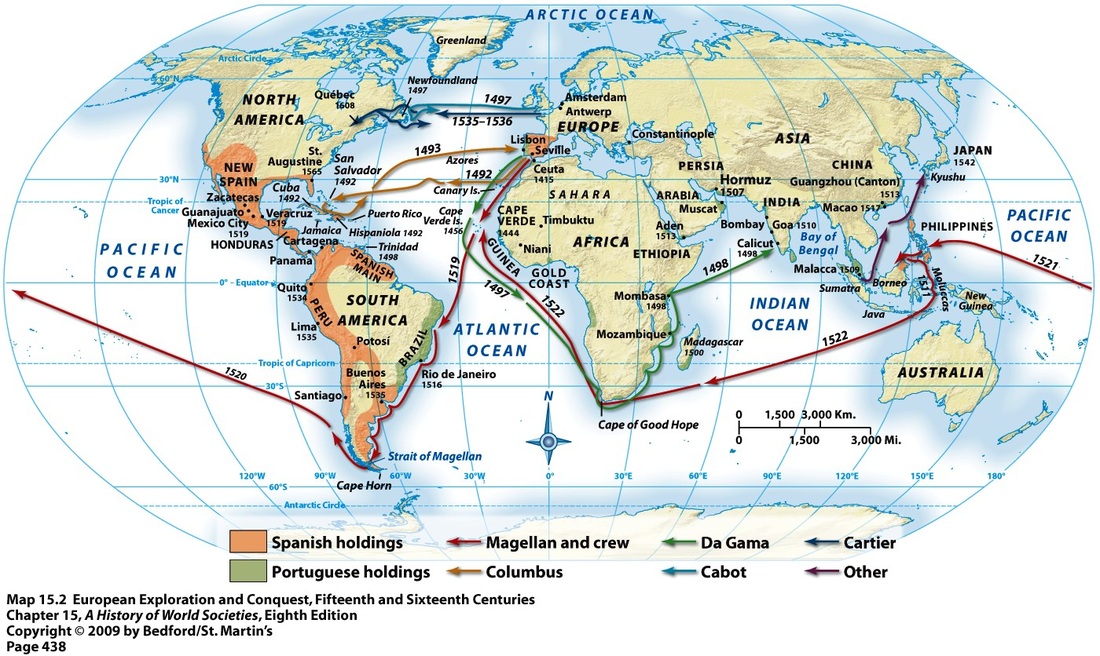 <ol><li><p><span style="color: rgb(241, 156, 156)">Maritime exploration reshaped global connections, especially with the European powers expanding overseas empires</span></p></li><li><p><span style="color: rgb(238, 195, 169)">new trade routes (Atlantic and Pacific) connected distant parts of the world leading to the <em>columbian exchange</em> , which had massive ecological demographic and economic consequences</span></p></li><li><p><span style="color: rgb(225, 238, 200)">European colonization sparked shifts in power and the exploitation of labor systems (atlantic slave trade and rebellions such as haitian revolutions)</span></p></li><li><p><span style="color: rgb(168, 215, 235)">gunpowder empires and maritime empires rose, blending military power with centralized political control</span></p></li></ol><p></p>