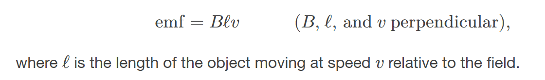 <p>the electromotive force generated when a conductor moves through a magnetic field, resulting in induced voltage. </p>