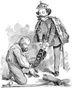 <p>Garibaldi helping Victor Emmanuel put on Italian boot</p>