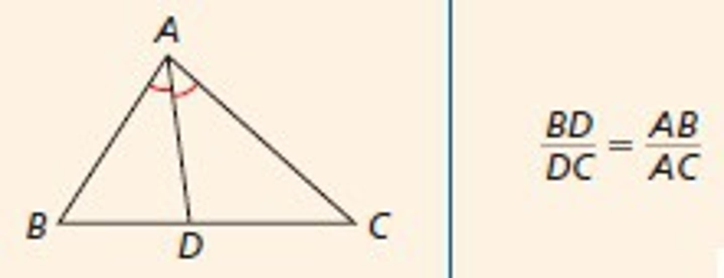 <p>If a ray bisects an angle of a triangle, then it divides the opposite side into segments whose lengths are proportional to the lengths of the other two sides</p>