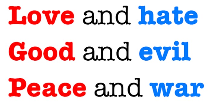 <p>A balancing of two opposite or contrasting words, phrases, or clauses.</p>