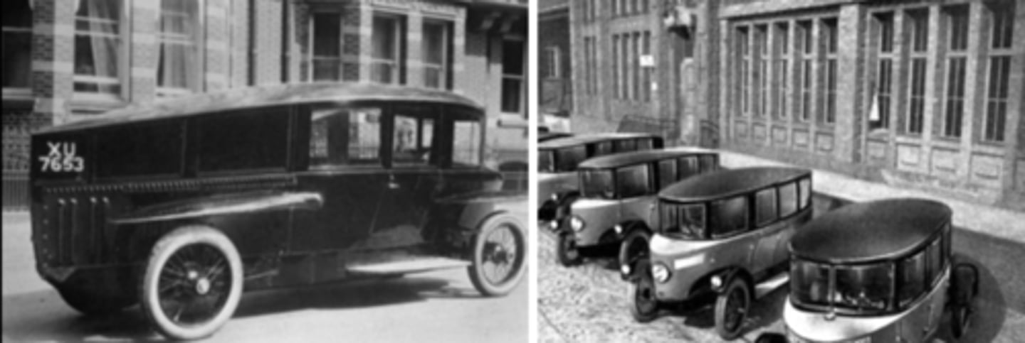 <p>1923<br>first streamlined car, attempting to reduce air resistance<br>is in the movie Metropolis</p>