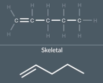 <p>There are 5 carbon atoms so 4 lines</p><p>Add double bond to 1st line between 1st 2 carbon atoms </p><p></p>