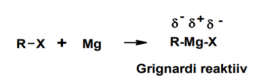 <p>alküülhaliid + Mg = R-Mg-X</p>