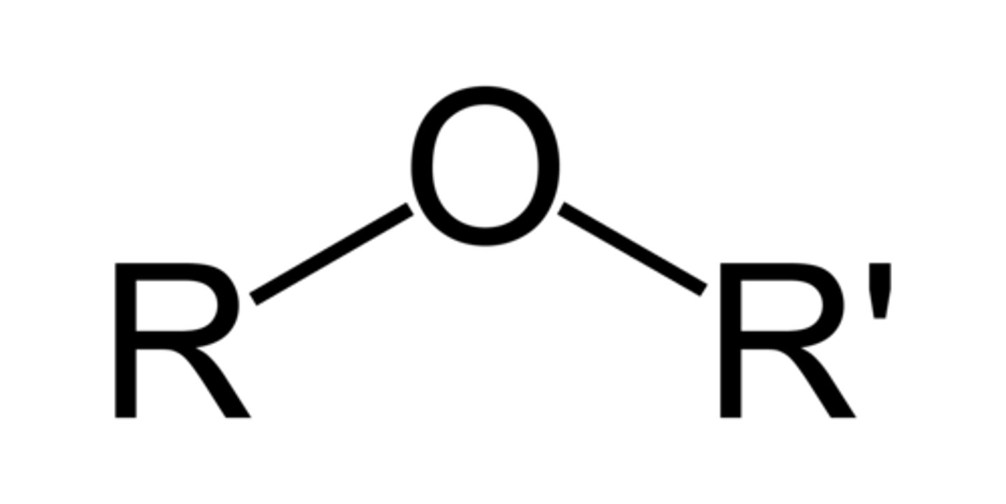 <p>have a single bonded (C-O-C) interrupting a carbon chain</p><p>to name: use -yl to tell the branch length on either side of oxygen atom, end in "ether"</p>