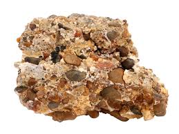<ol><li><p>detrital/clastic</p></li><li><p>gravel &gt; 2mm</p></li><li><p>rounded rock fragments and mineral grains </p></li></ol><p></p>