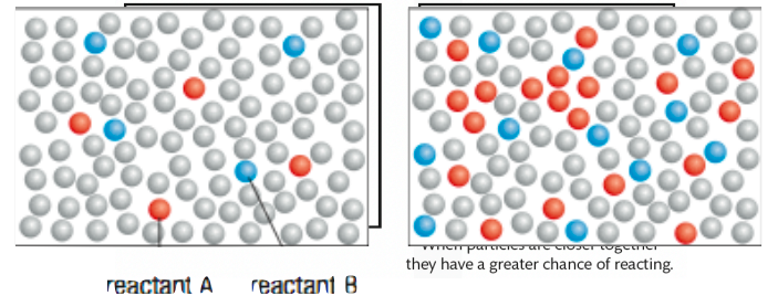 <p>increased con.<sub>products</sub> = increased # of collisions = increased rate of reaction</p>