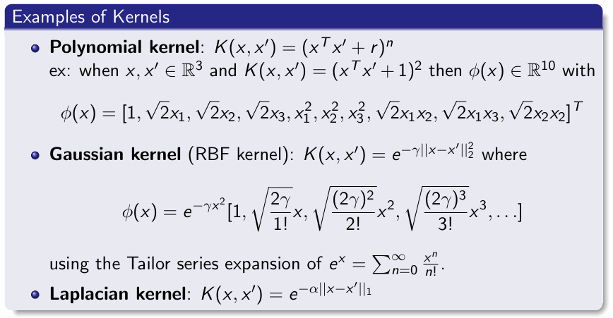 <p>Polynomial kernel</p><p>Gaussian kernel</p><p>Laplacian kernel</p>