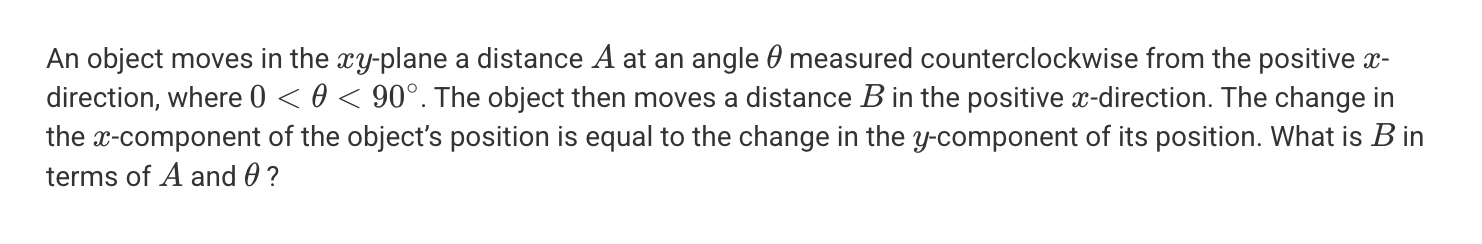 <p>A. A(sinθ-cosθ)</p><p>B. A(cosθ-sinθ)</p><p>C. A(cosθ+sinθ)</p><p>D. A/tanθ</p>